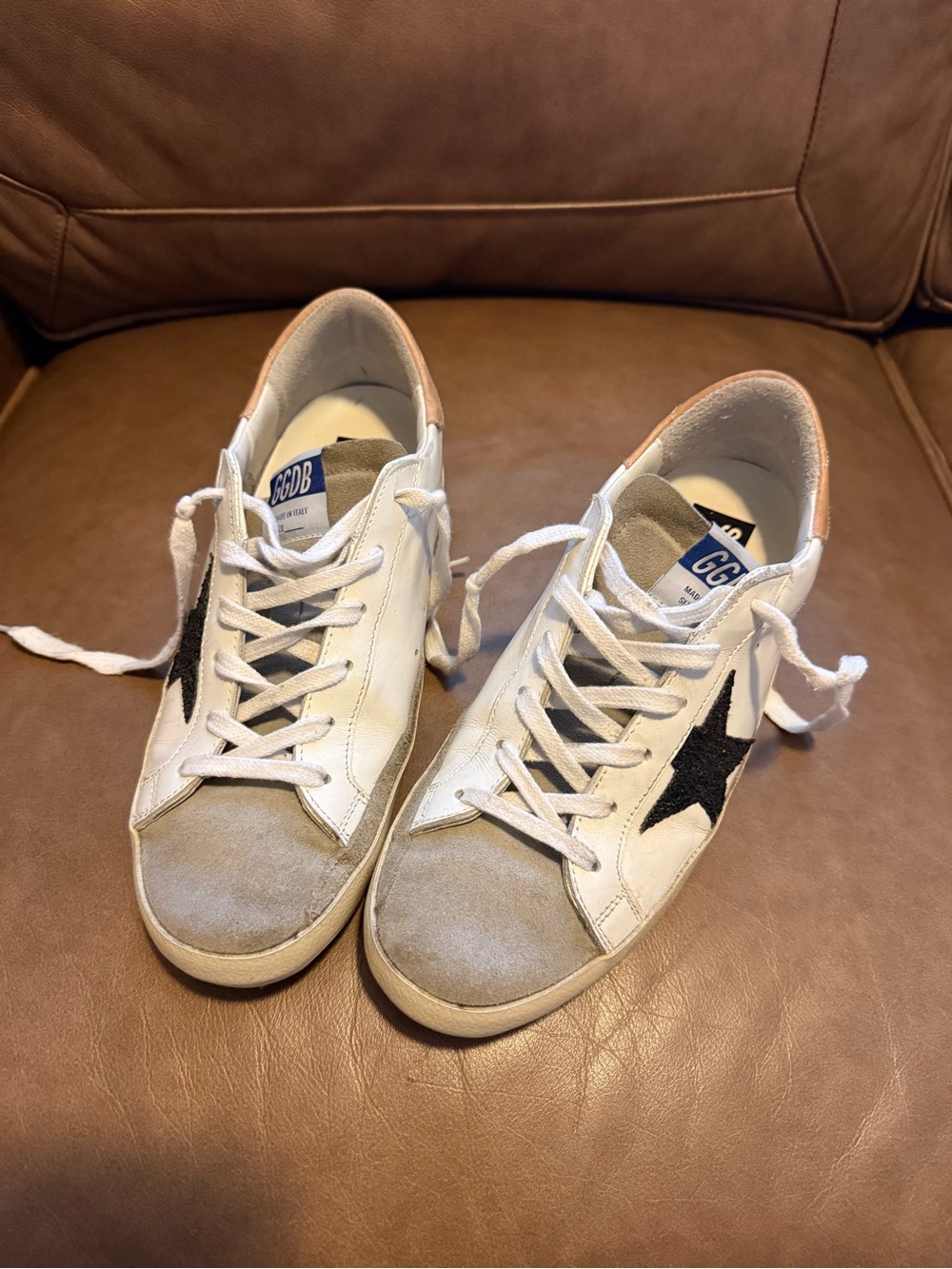 Golden Goose Women's Super-Star Sneakers - White, Black Glitter Star, Pink Heel - Picture 6 of 7